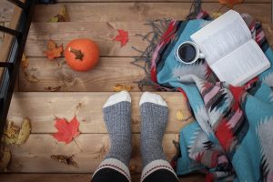 Fall leaves, pumpkin and socks