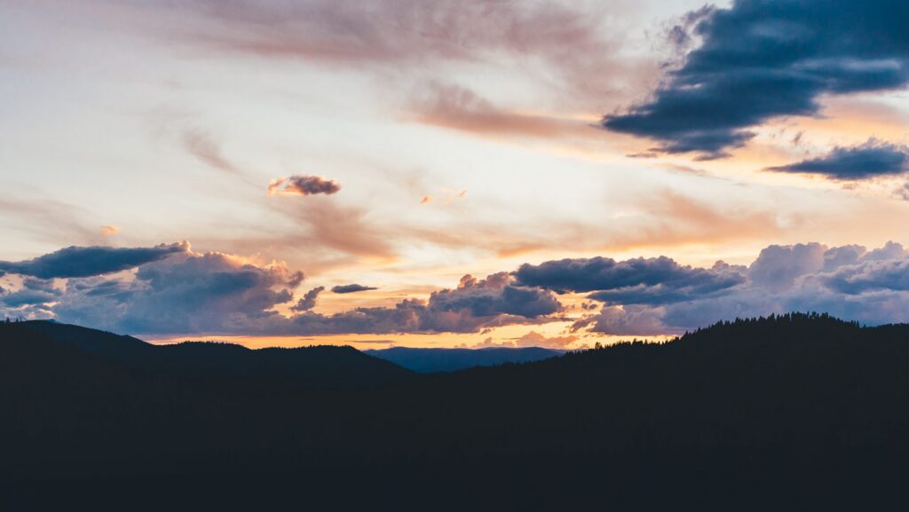 Sunset over mountains.